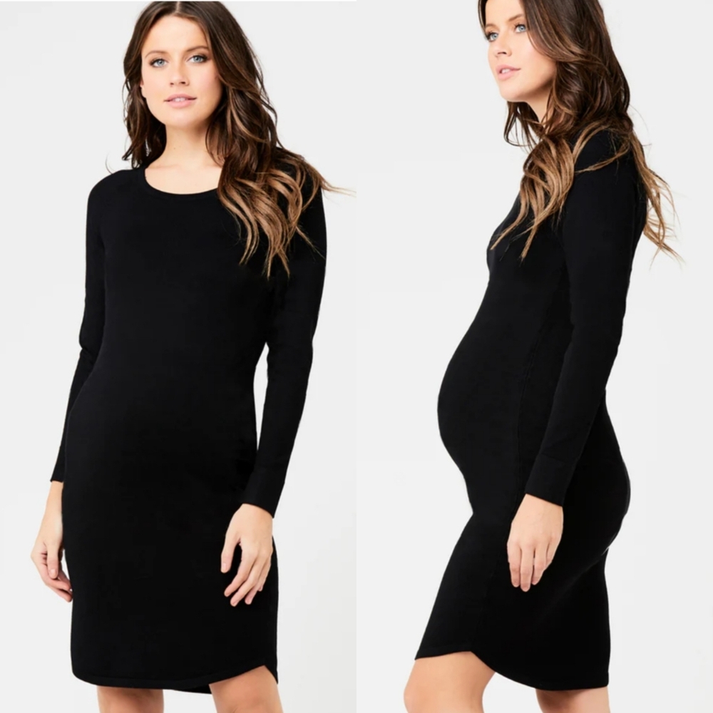 Ripe Maternity Black Valerie Tunic Knit Long Sleeve Sweater Dress NEW!